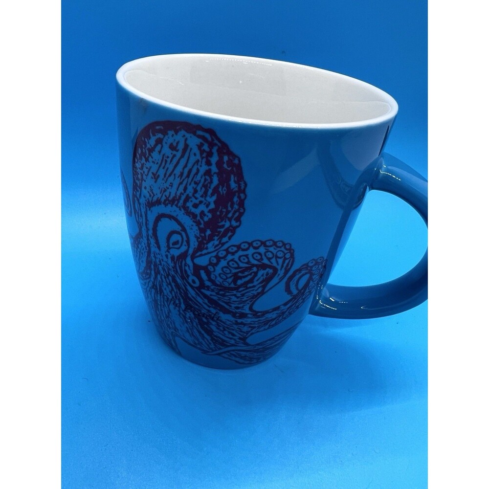 Ceramic Octopus Mug Blue Speckled Tentacle Handle Coffee Cup Novelty sea